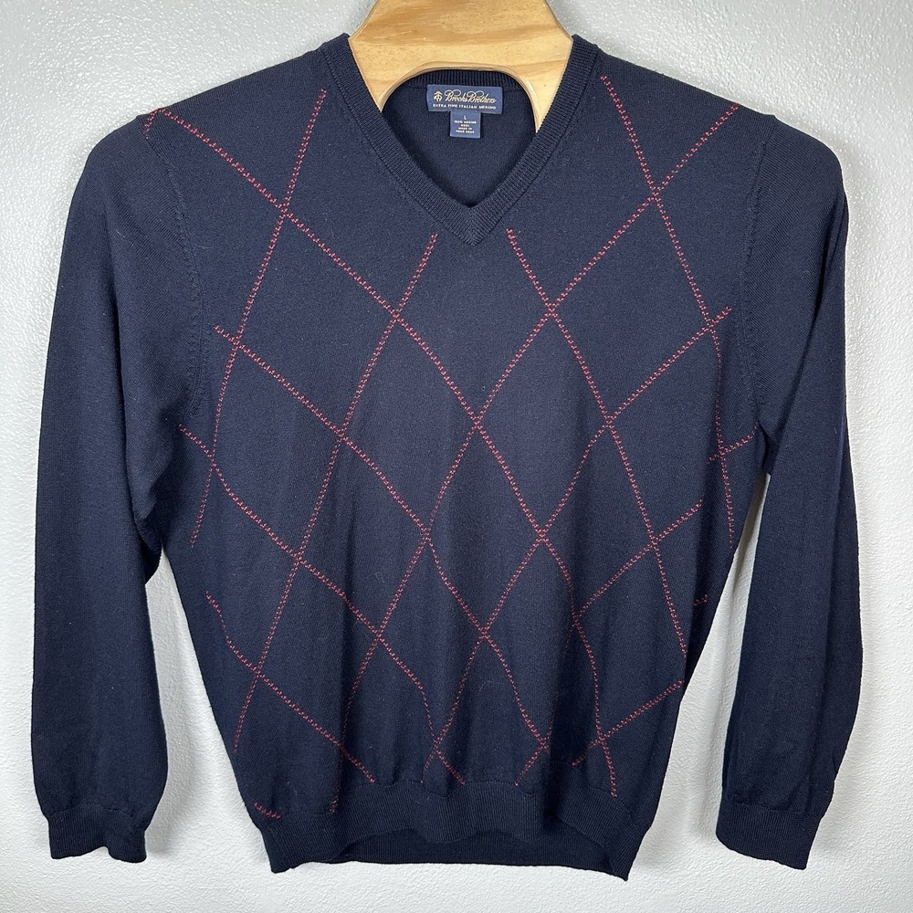 Brooks Brothers Sweater‎ Mens Large Argyle Merino Wool Pullover V Neck Classic
